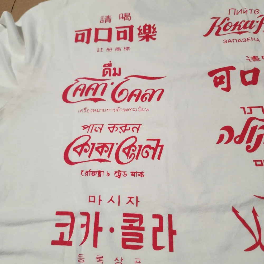 Coca Cola Multilingual Red and White Tee, Large - Picture 7 of 9